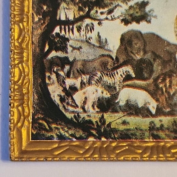 Tiny Mini Dollhouse Painting Adam Naming Creatures Animals 1 3/4" Hong Kong Vtg - Picture 3 of 6